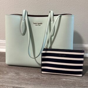 Never Used Kate Spade All Day Tote in mint green color with removable wristlet